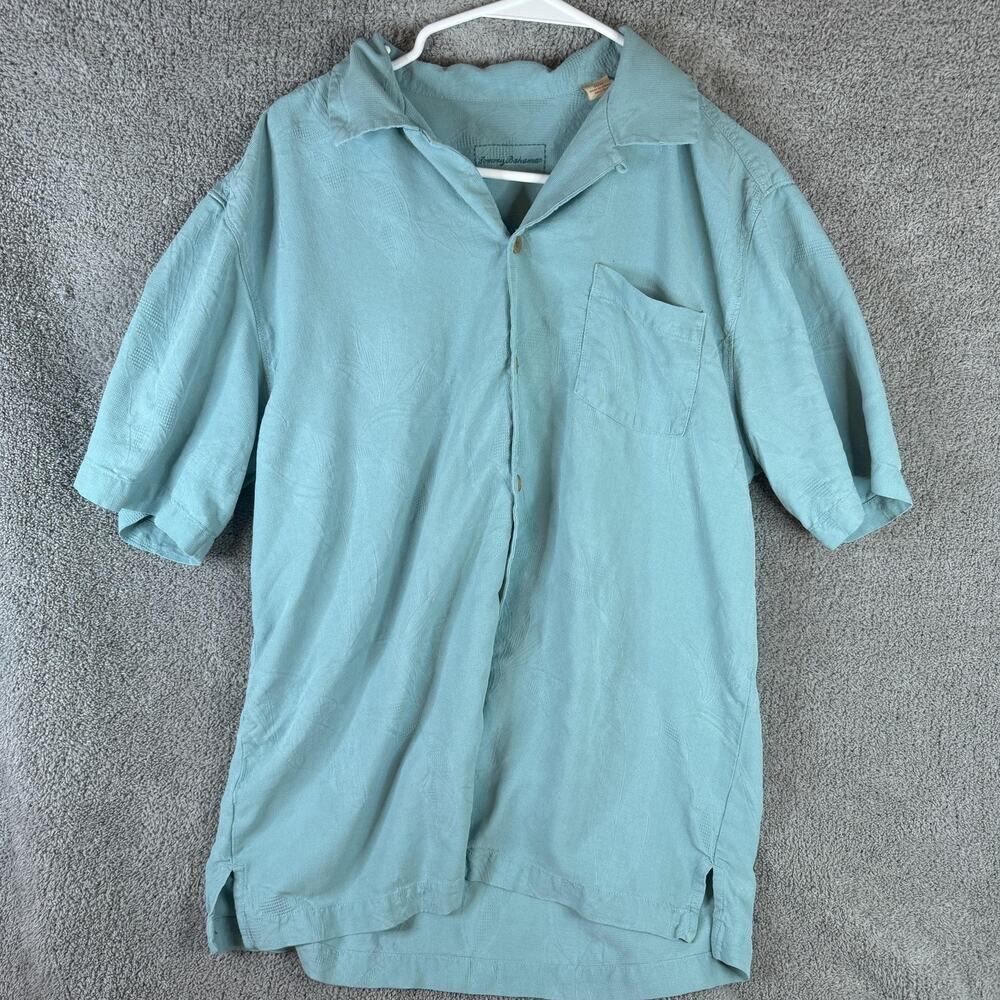 Tommy Bahama Shirt Mens Medium Seafoam Green Silk Jacquard Camp Button Front